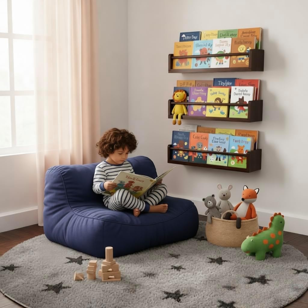 Deep Walnut Kids Floating Bookshelves