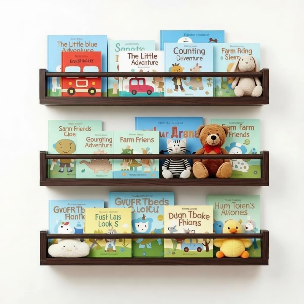 Deep Walnut Kids Floating Bookshelves