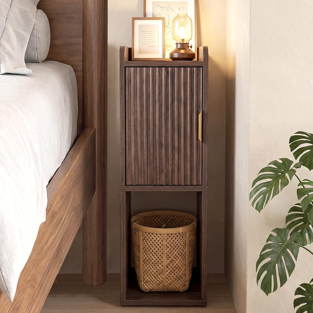 Walnut Fluted Narrow Nightstand