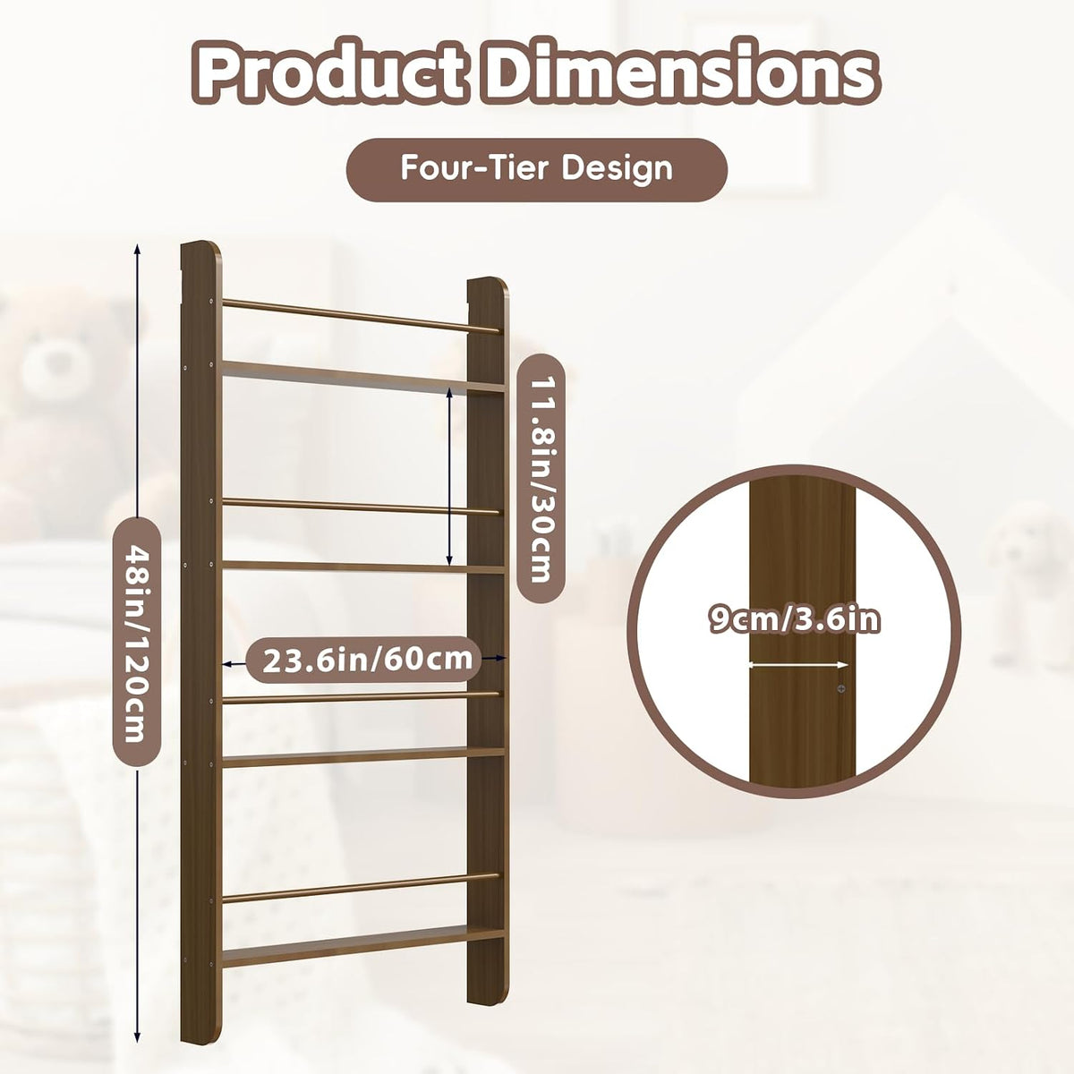 Dark Walnut Montessori Kids Bookshelf