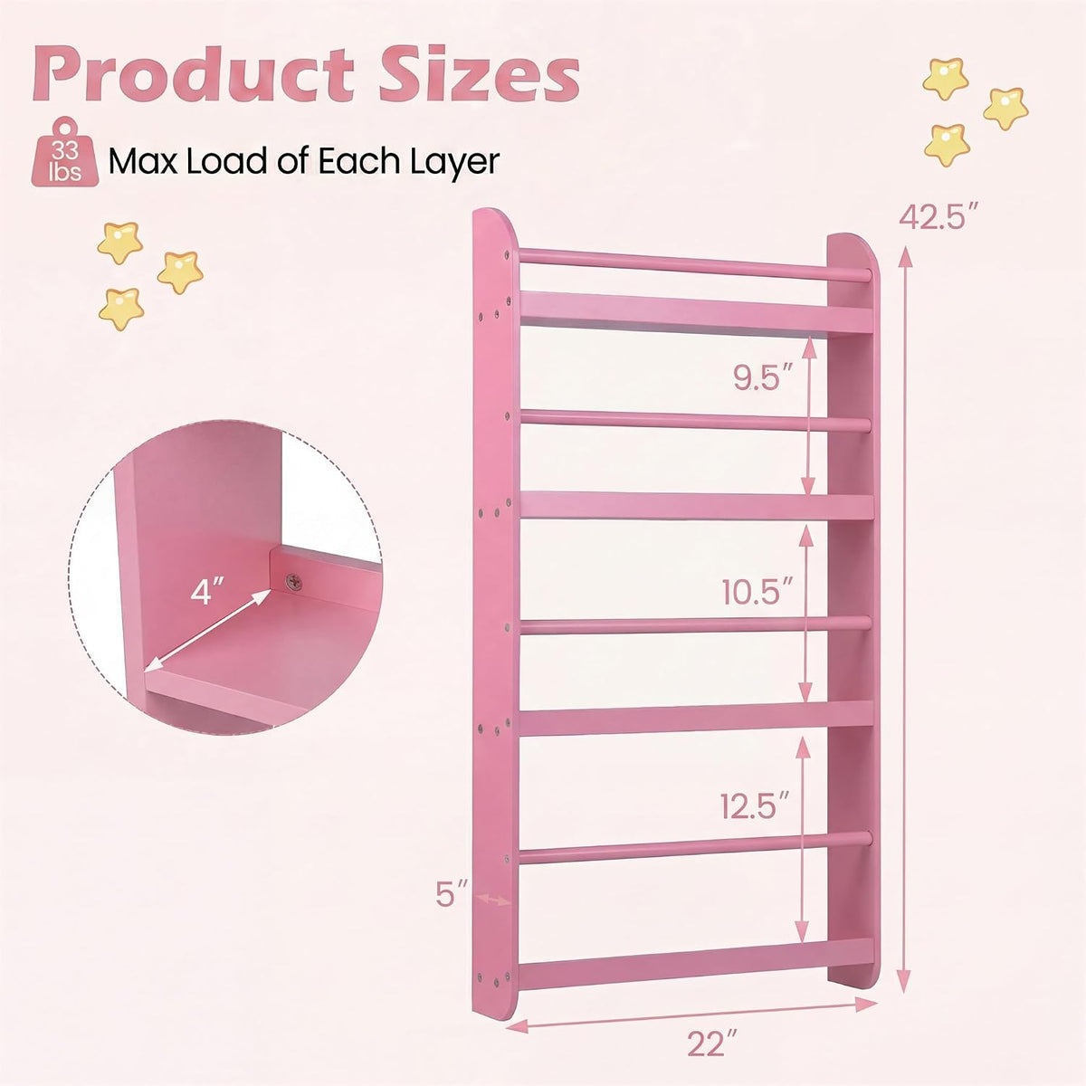 Pink Kids Wall Mount Bookshelf