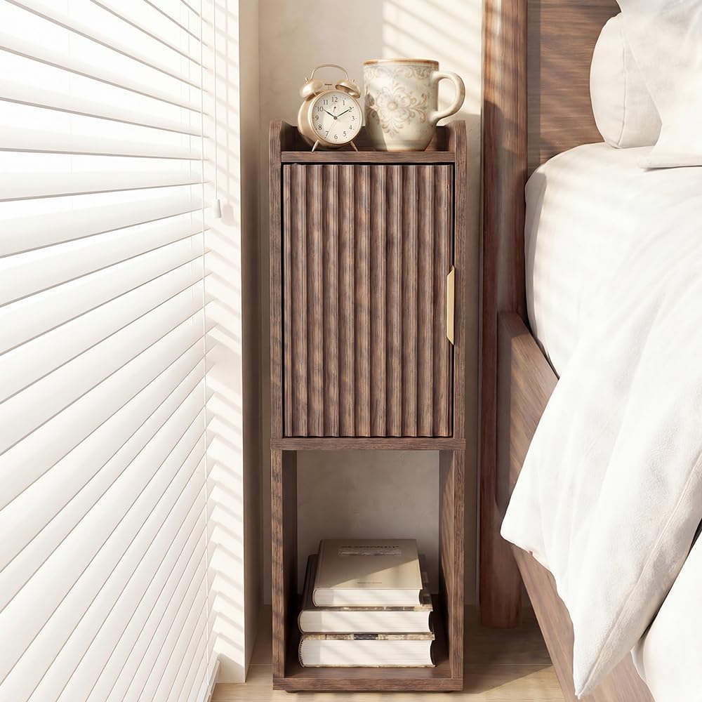 Walnut Fluted Narrow Nightstand
