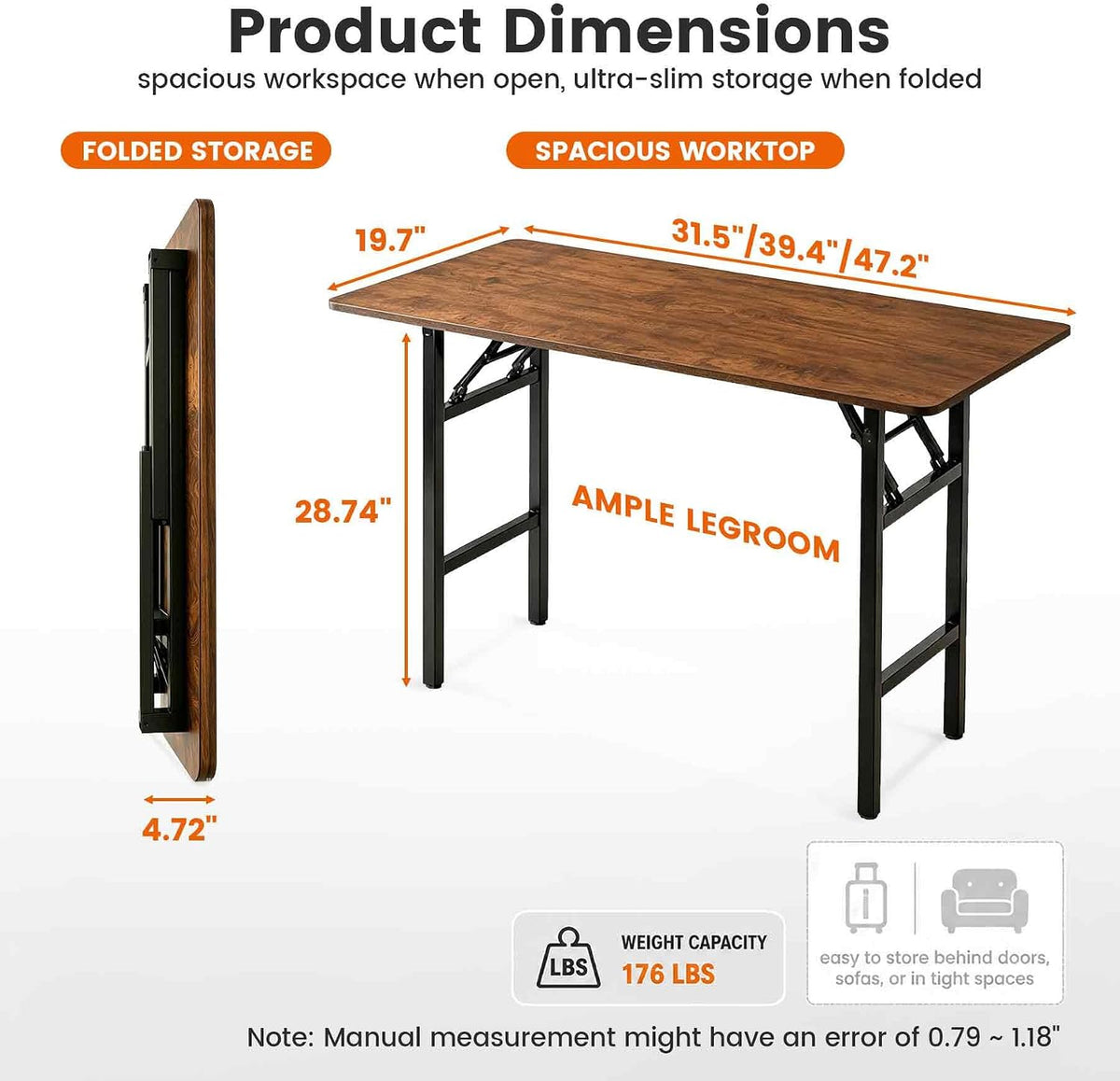 Rustic Brown Square Folding Desk