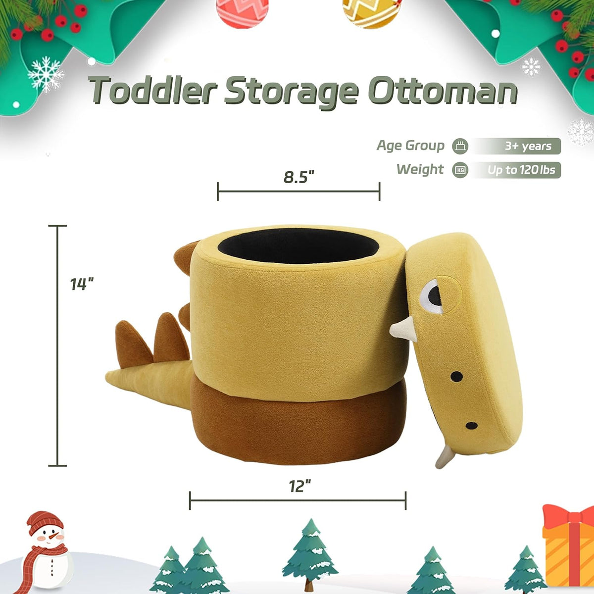 Yellow Dinosaur Kids Storage Ottoman