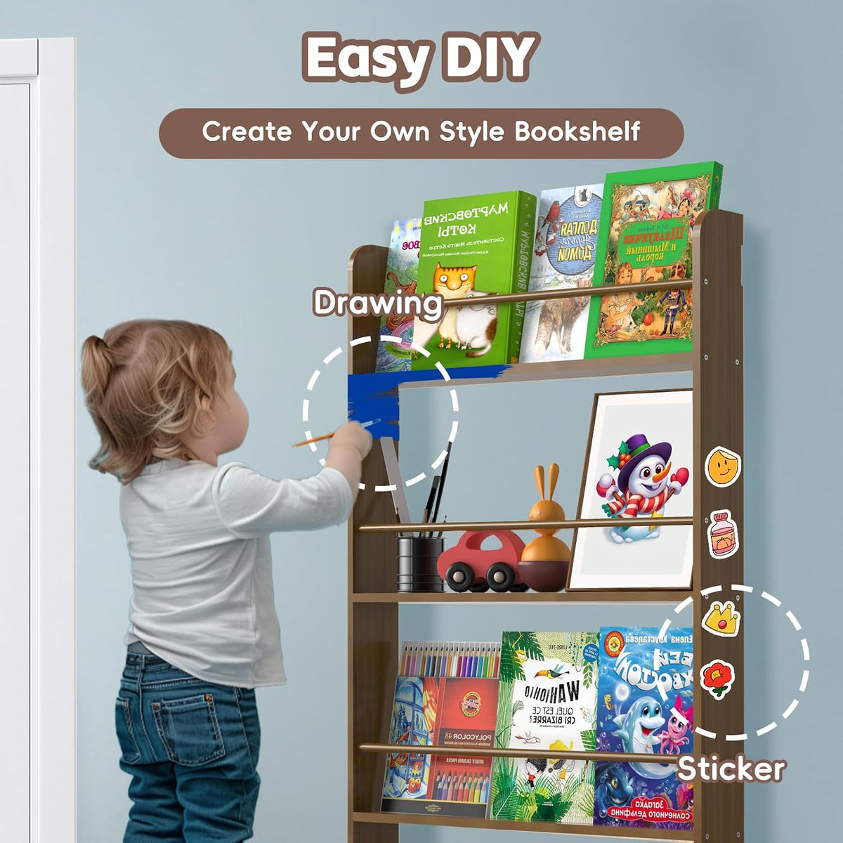 Dark Walnut Montessori Kids Bookshelf