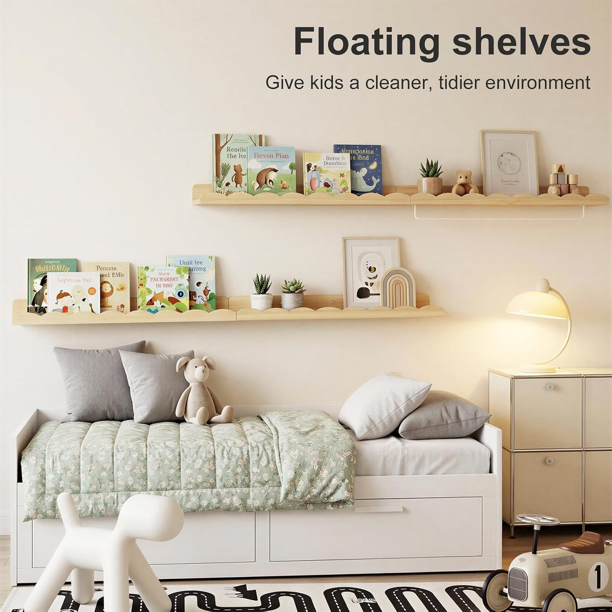 Natural Scalloped Floating Shelves