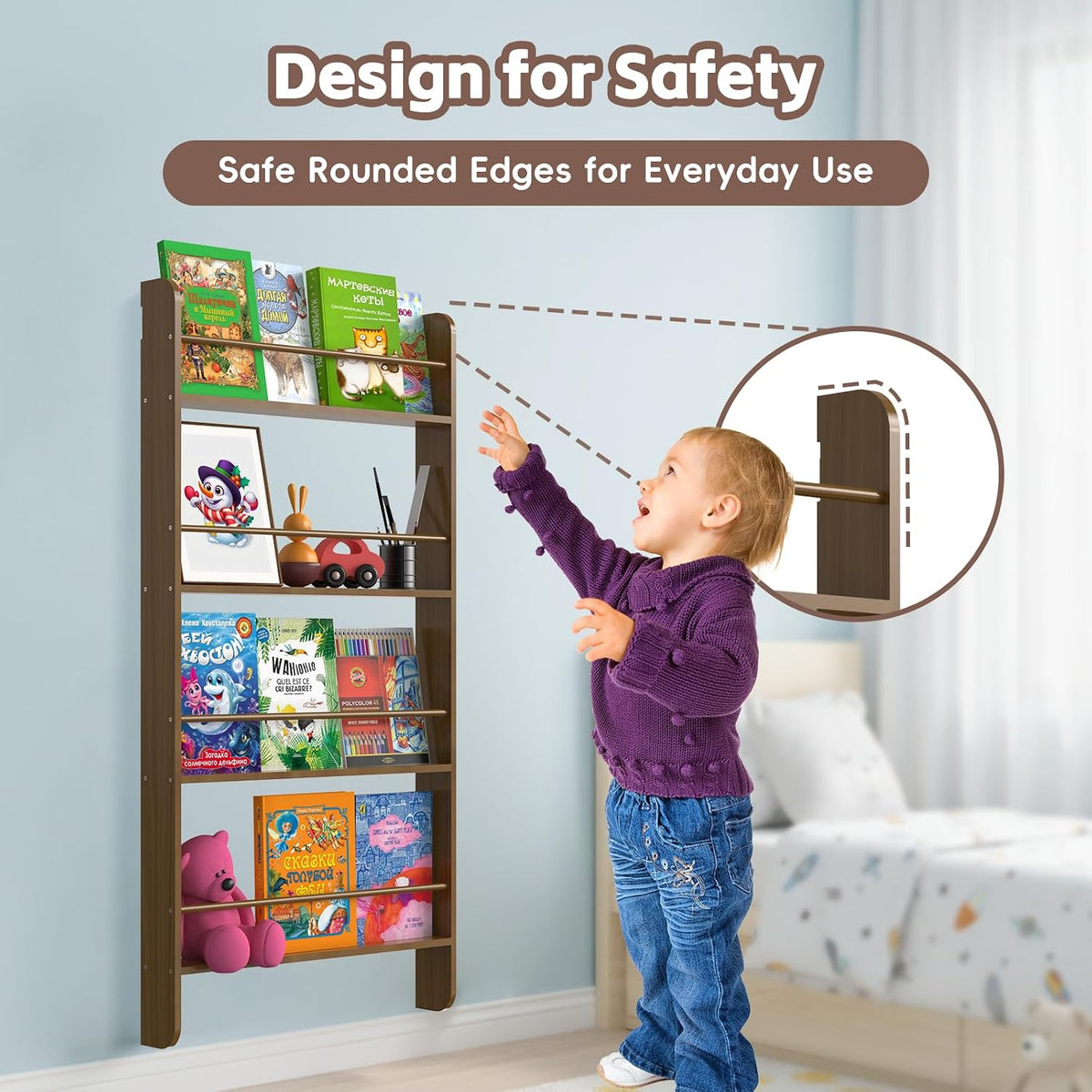 Dark Walnut Montessori Kids Bookshelf
