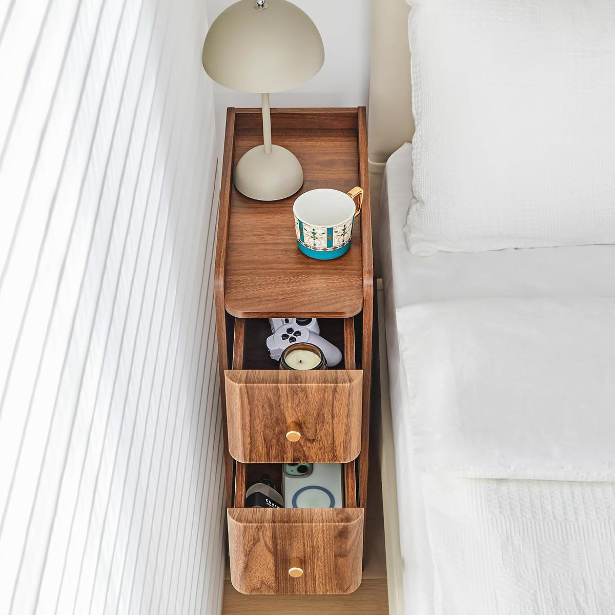 Walnut Narrow 2-Drawer Nightstand