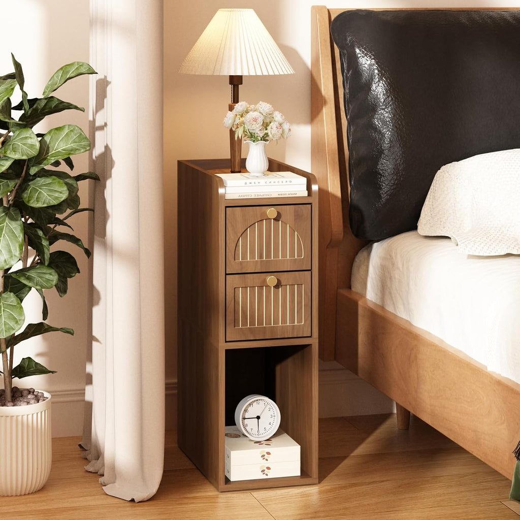 Walnut Fluted Narrow Nightstand