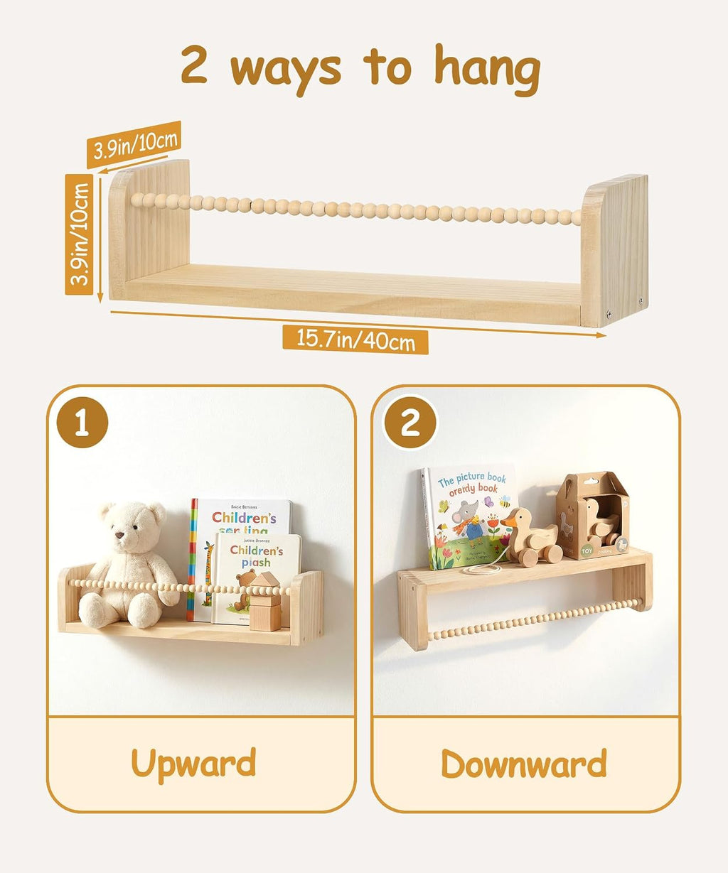 Kids Floating Shelf with Rail