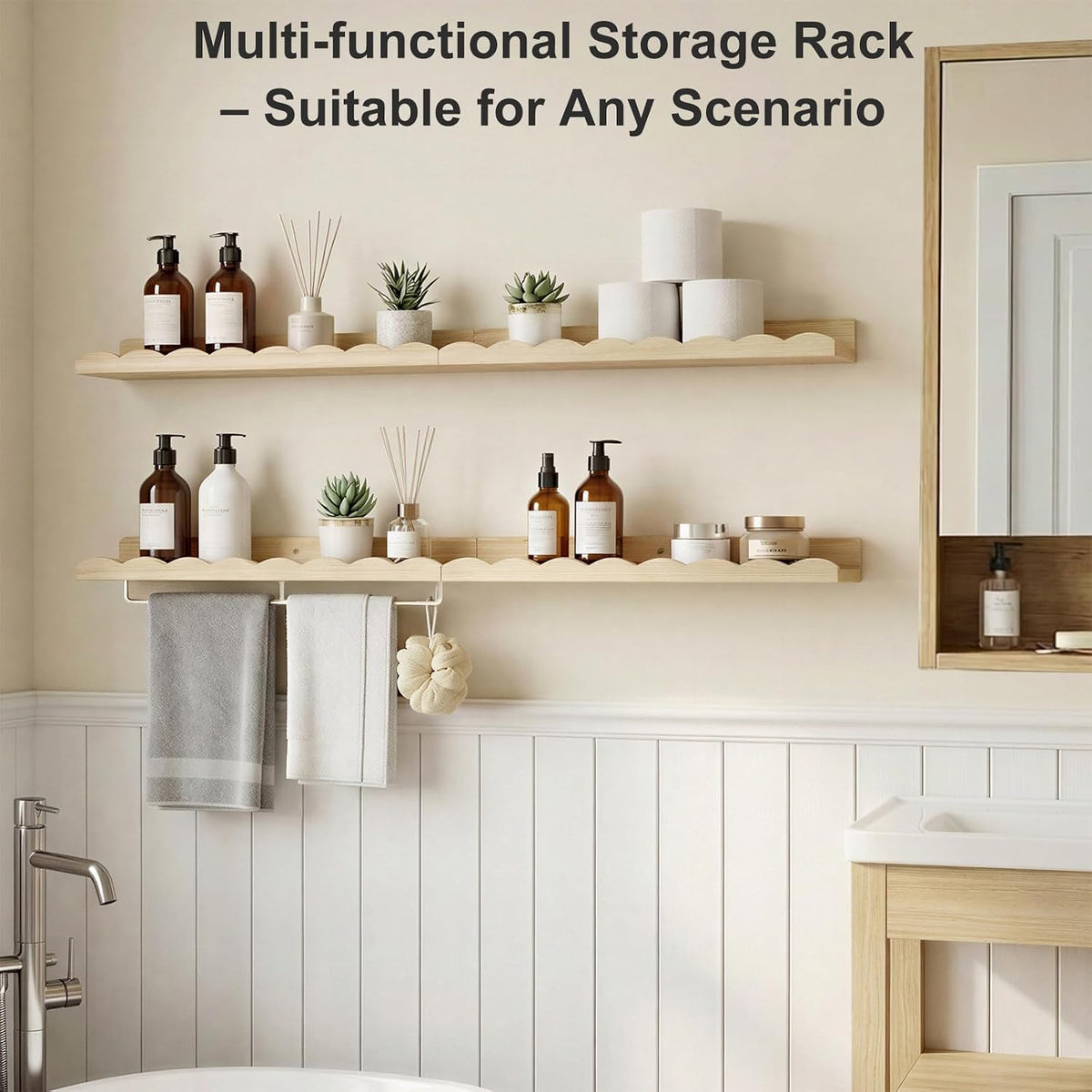Natural Scalloped Floating Shelves