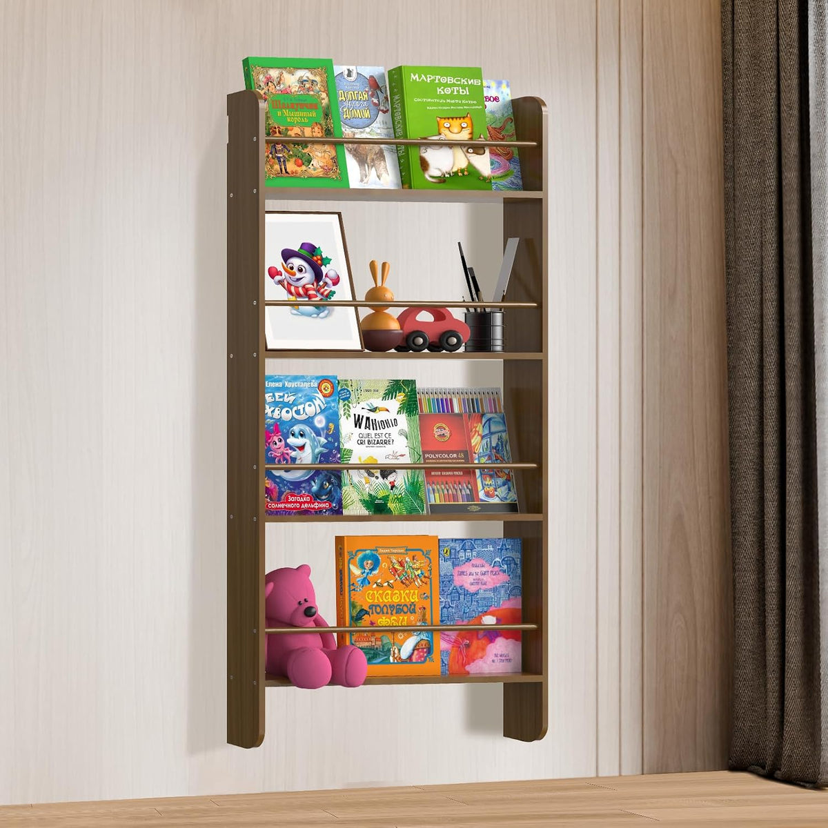 Dark Walnut Montessori Kids Bookshelf