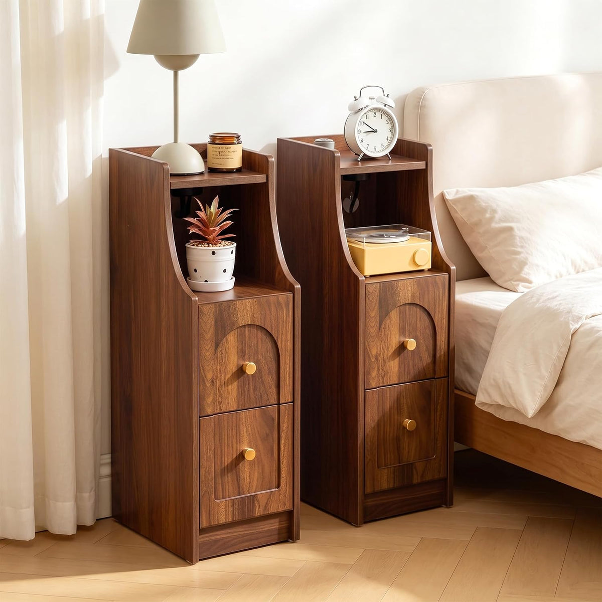 Walnut Ultra Narrow Nightstand Set