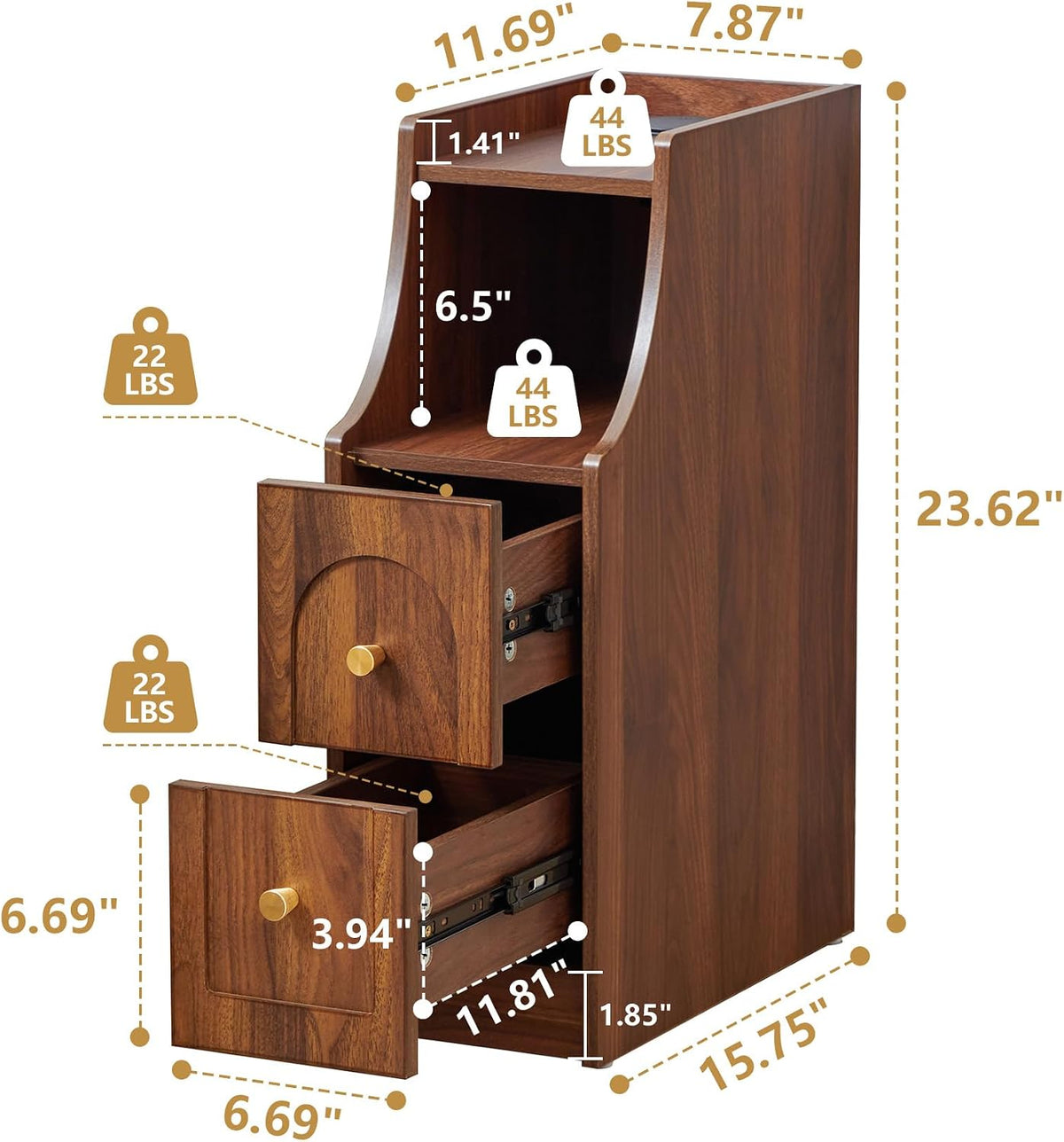 Walnut Ultra Narrow Nightstand Set