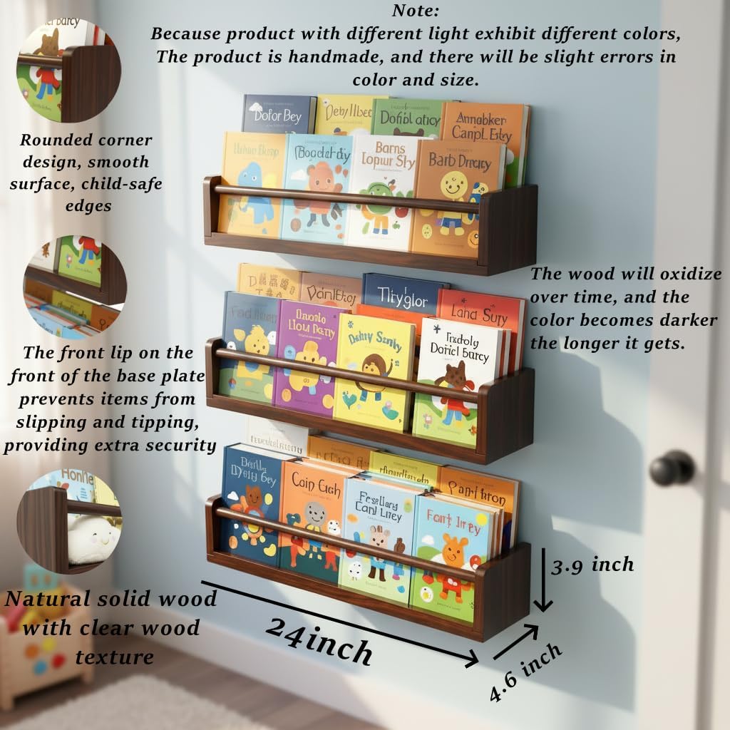 Deep Walnut Kids Floating Bookshelves