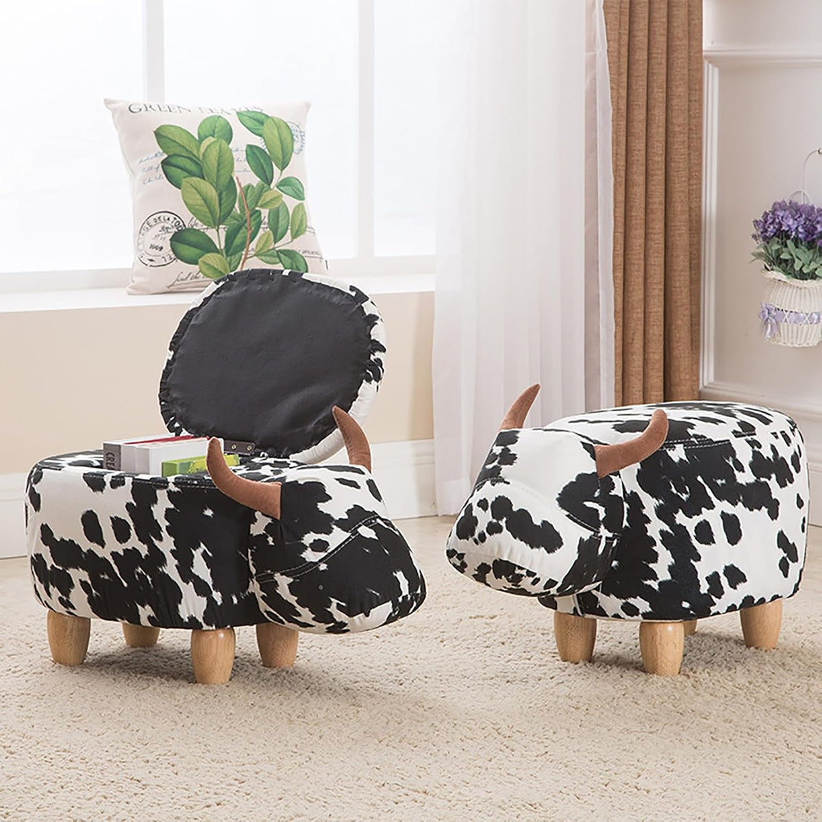 Cow Storage Ottoman Faux Leather