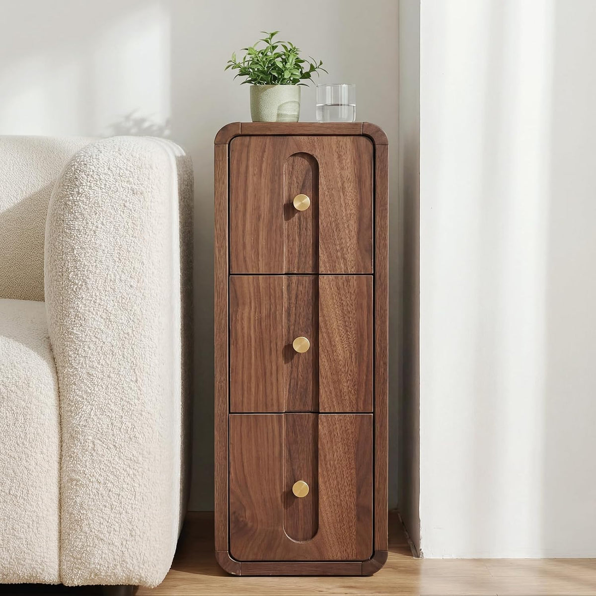 Walnut Narrow 3-Drawer Nightstand