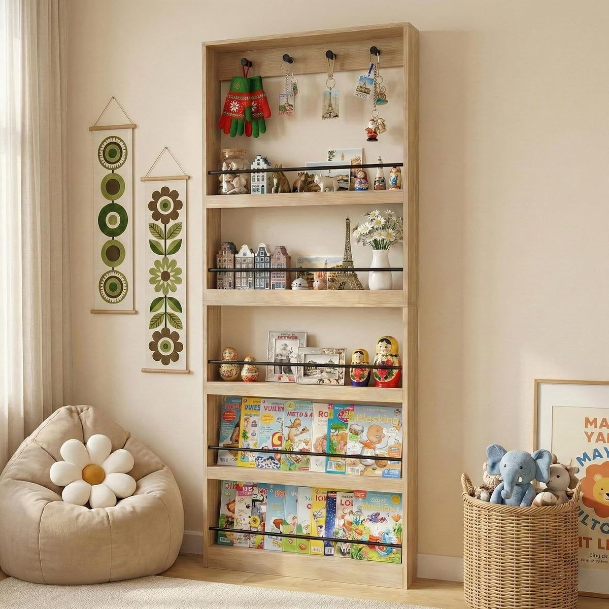 Oak Tall Wall Bookshelf