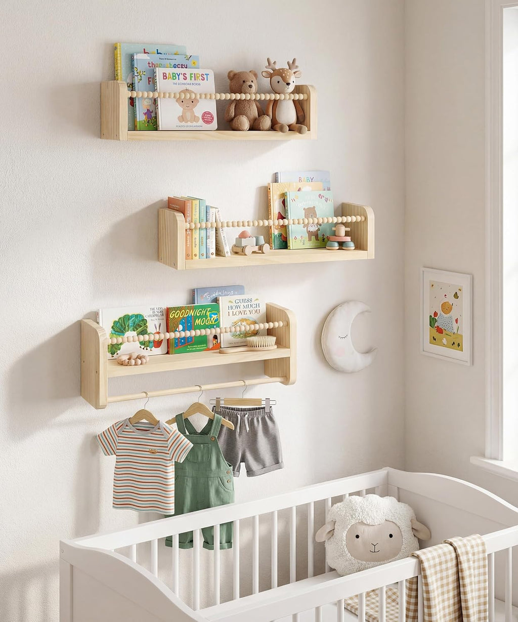 Kids Floating Shelf with Rail