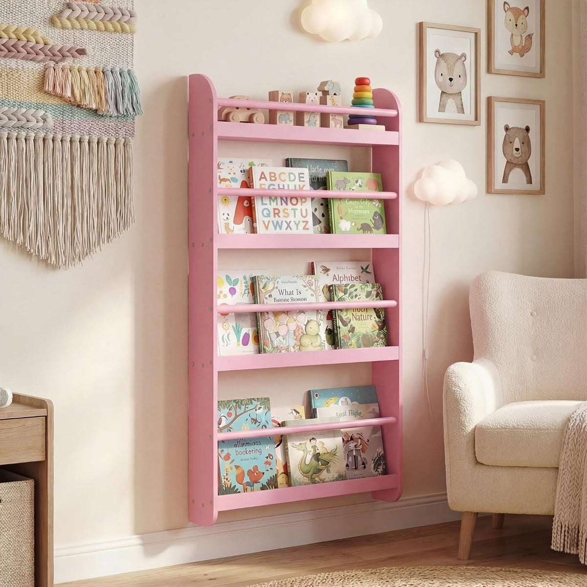 Pink Kids Wall Mount Bookshelf
