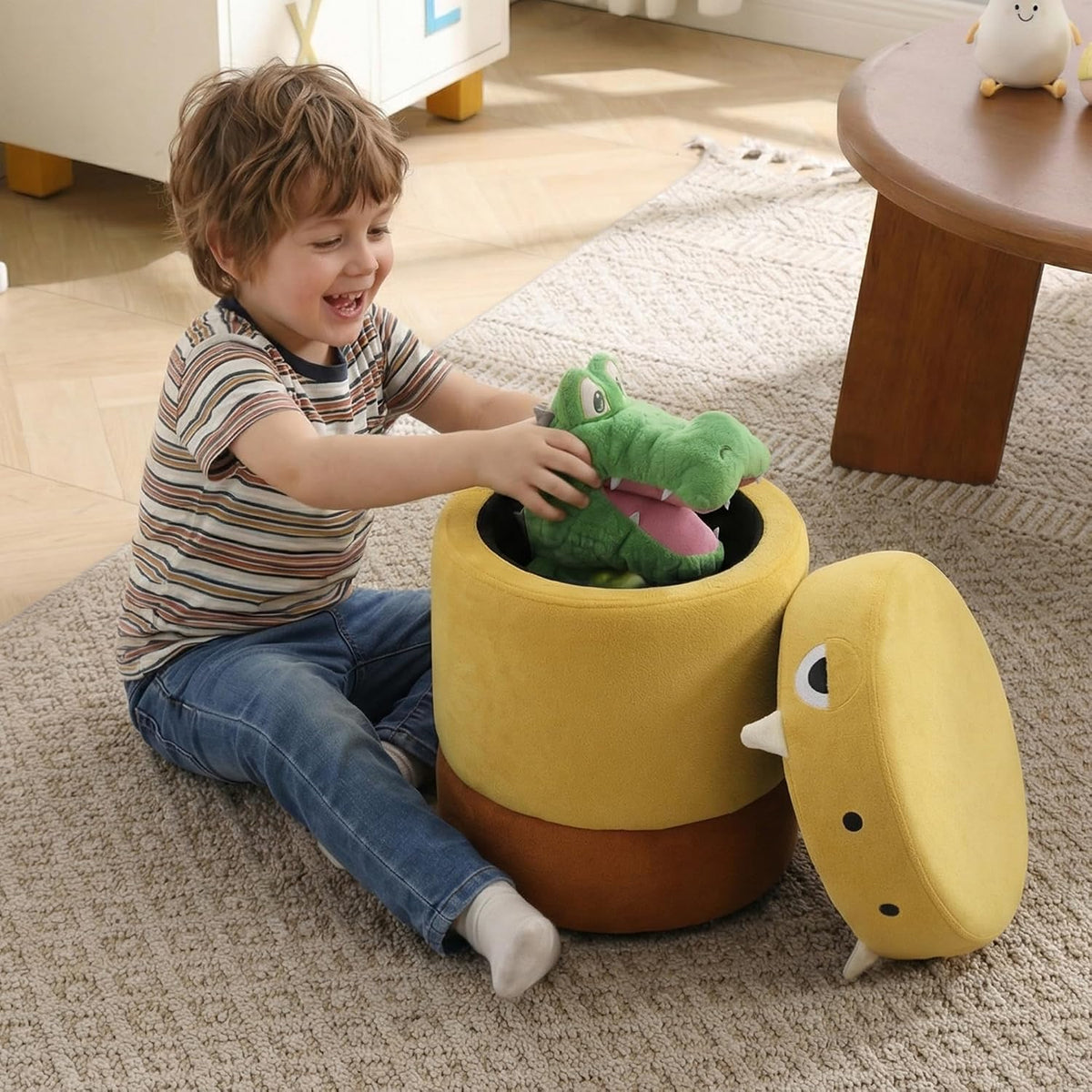 Yellow Dinosaur Kids Storage Ottoman