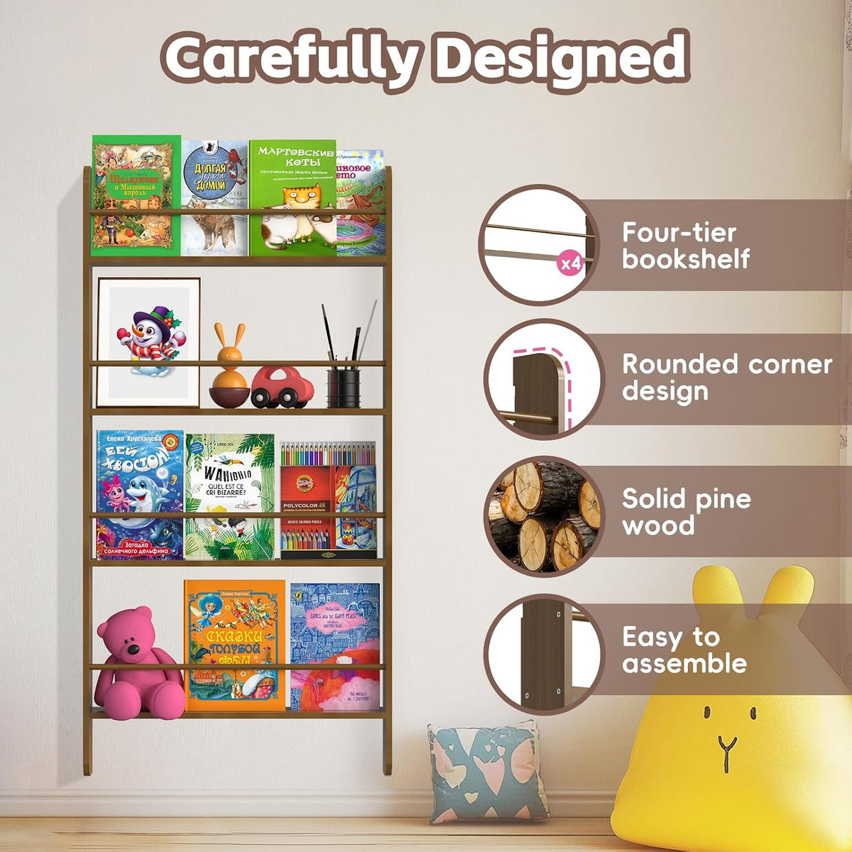 Dark Walnut Montessori Kids Bookshelf