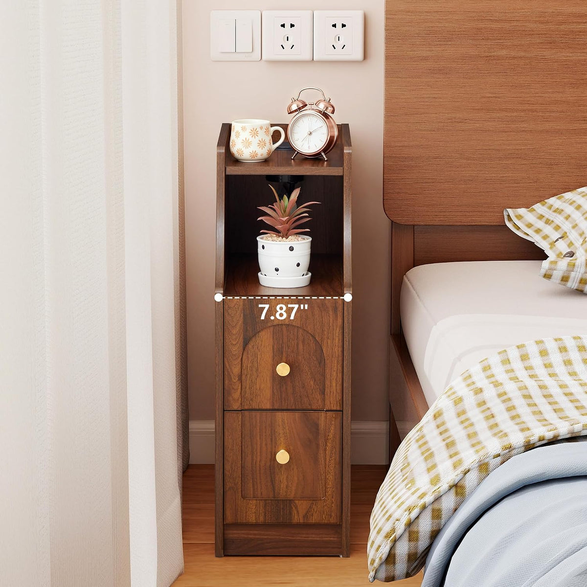 Walnut Ultra Narrow Nightstand Set