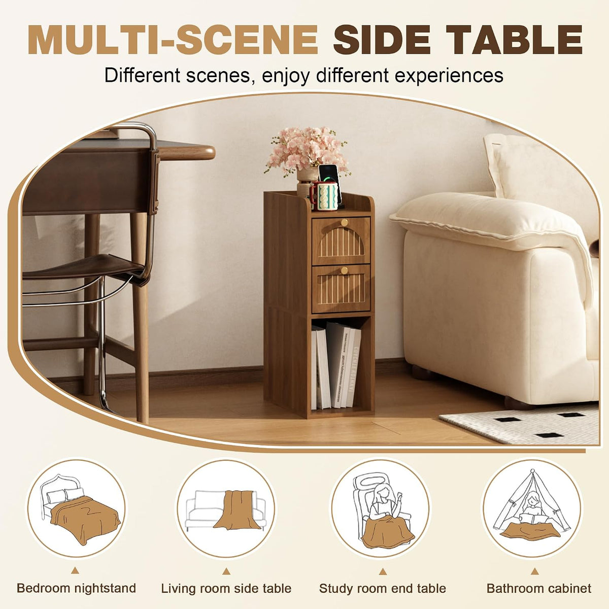 Walnut Fluted Narrow Nightstand
