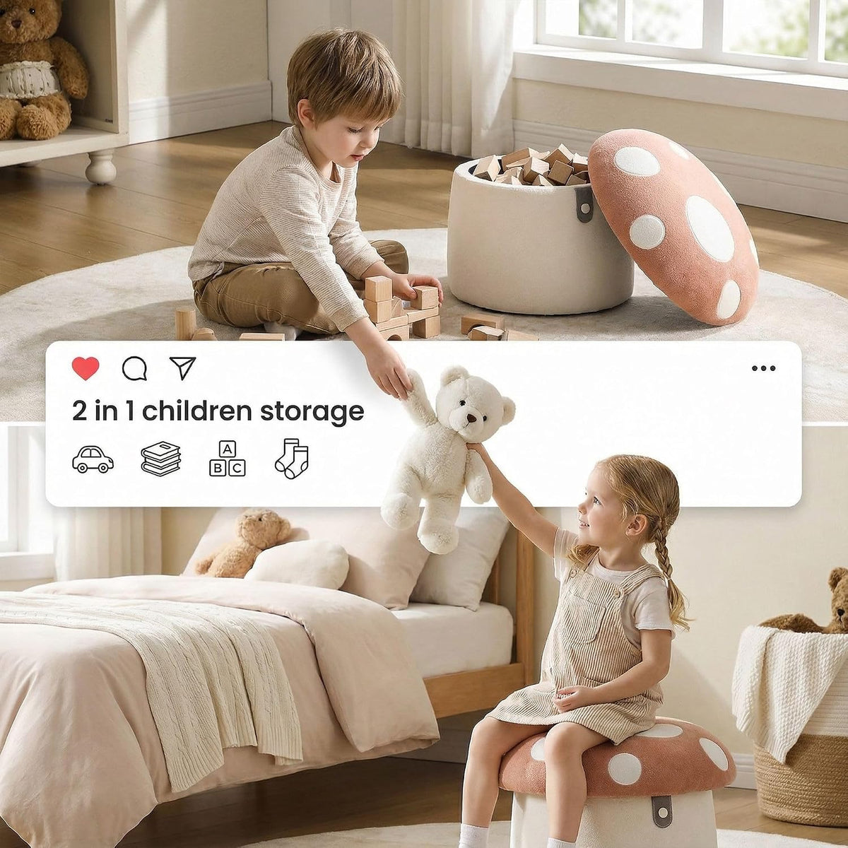 Pink Mushroom Kids Storage Chair