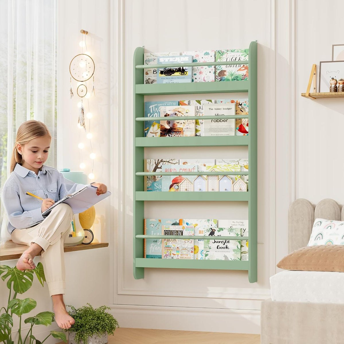 4-Tier Kids Wall Bookshelf