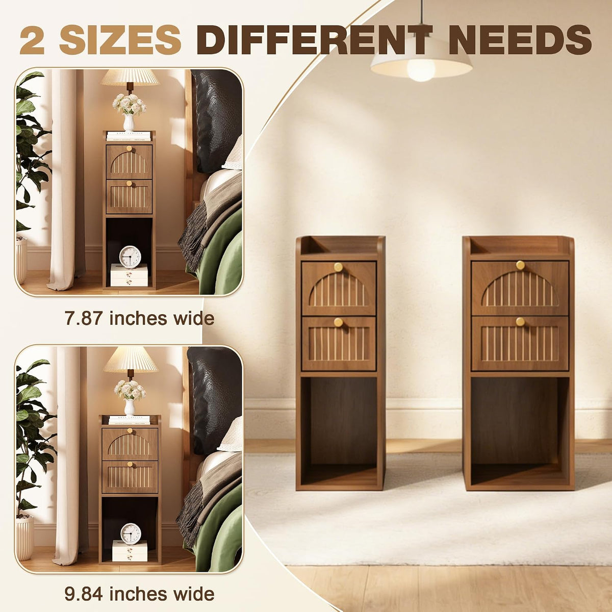 Walnut Fluted Narrow Nightstand