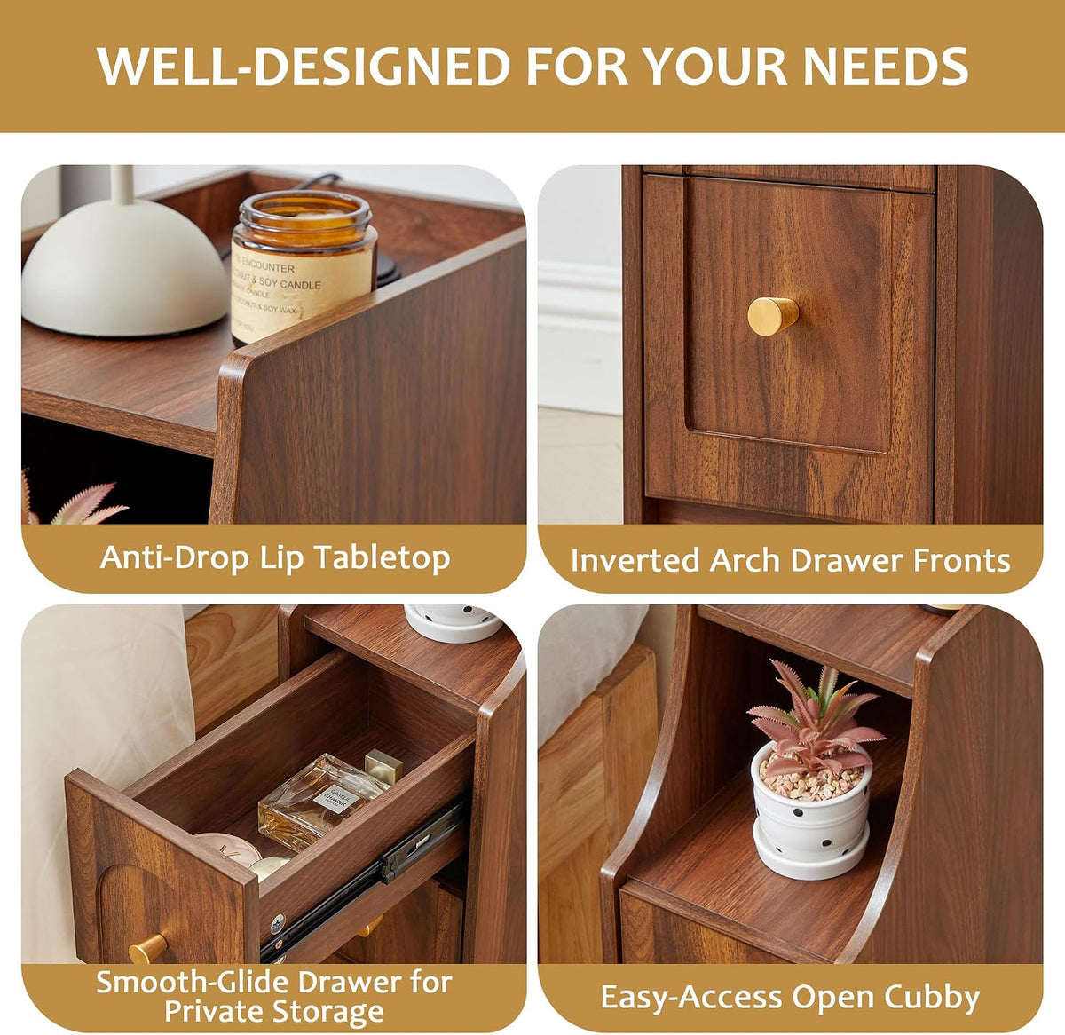 Walnut Ultra Narrow Nightstand Set