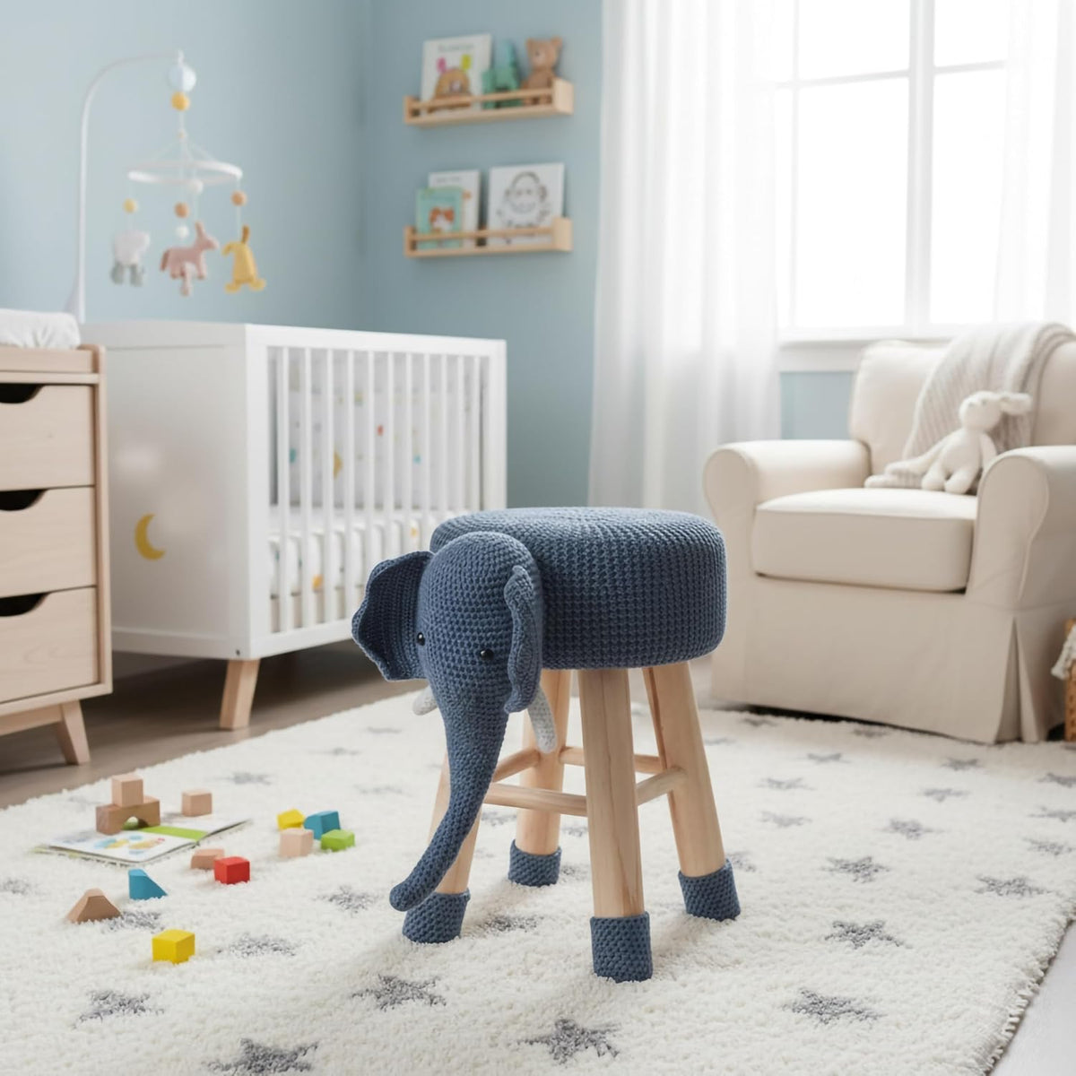 Navy Elephant Kids Stool
