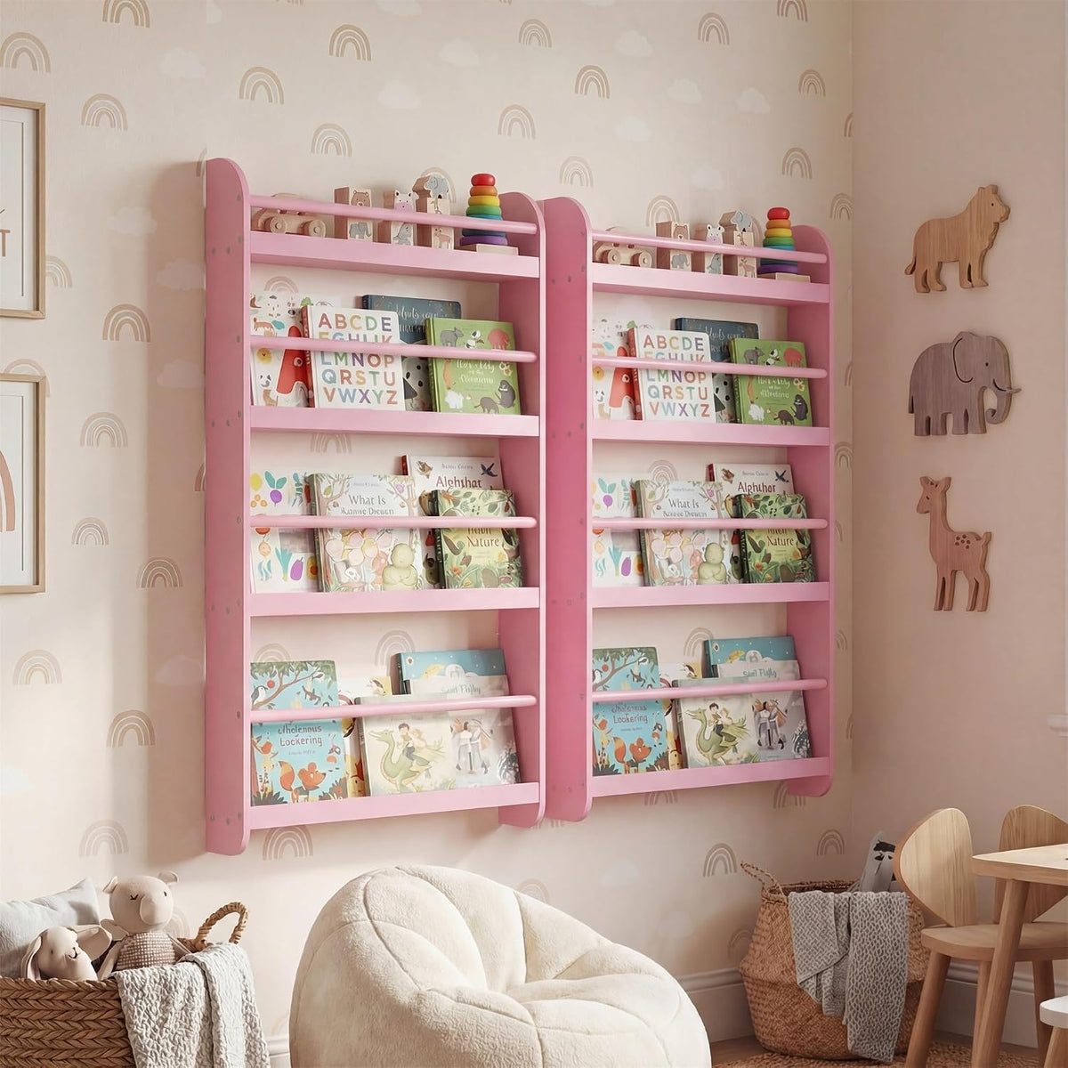 Pink Kids Wall Mount Bookshelf