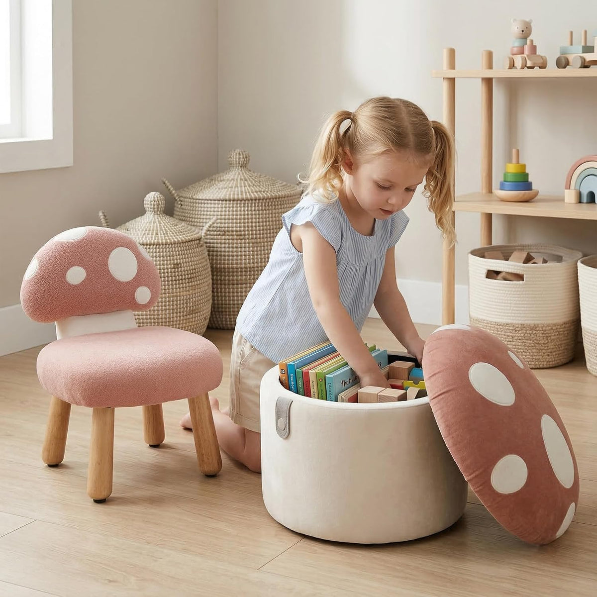 Pink Mushroom Kids Storage Chair