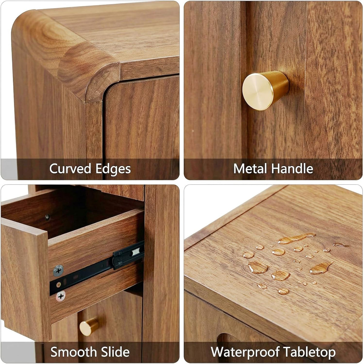 Walnut Narrow 3-Drawer Nightstand