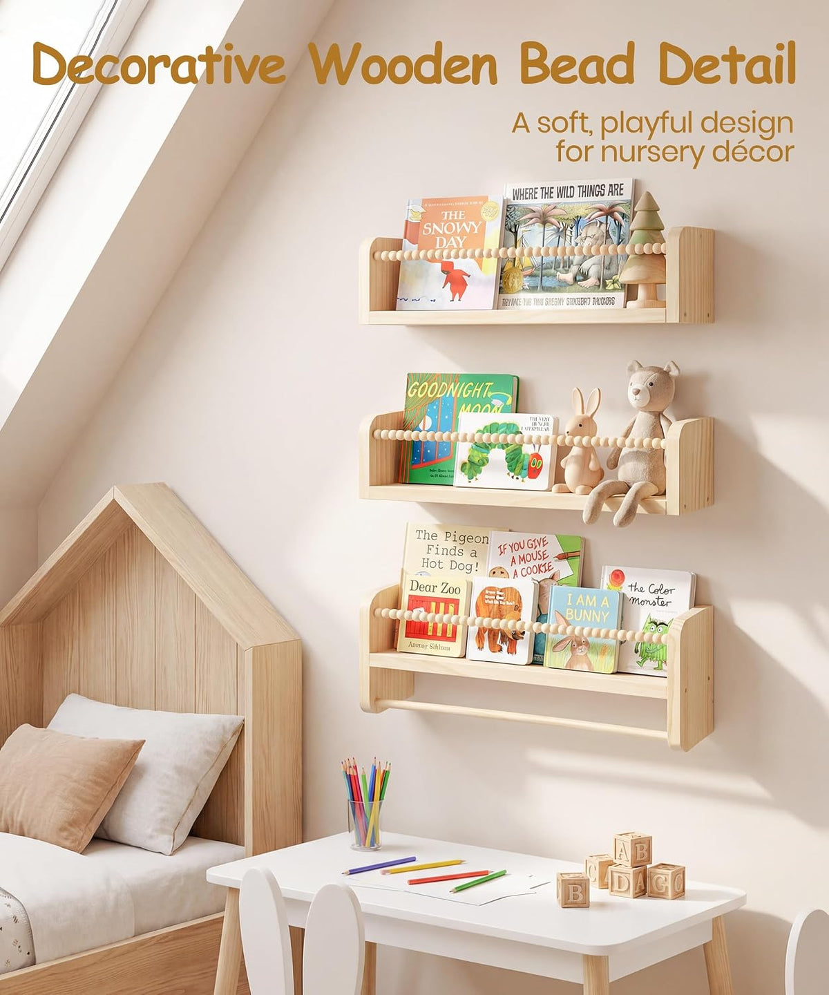 Kids Floating Shelf with Rail