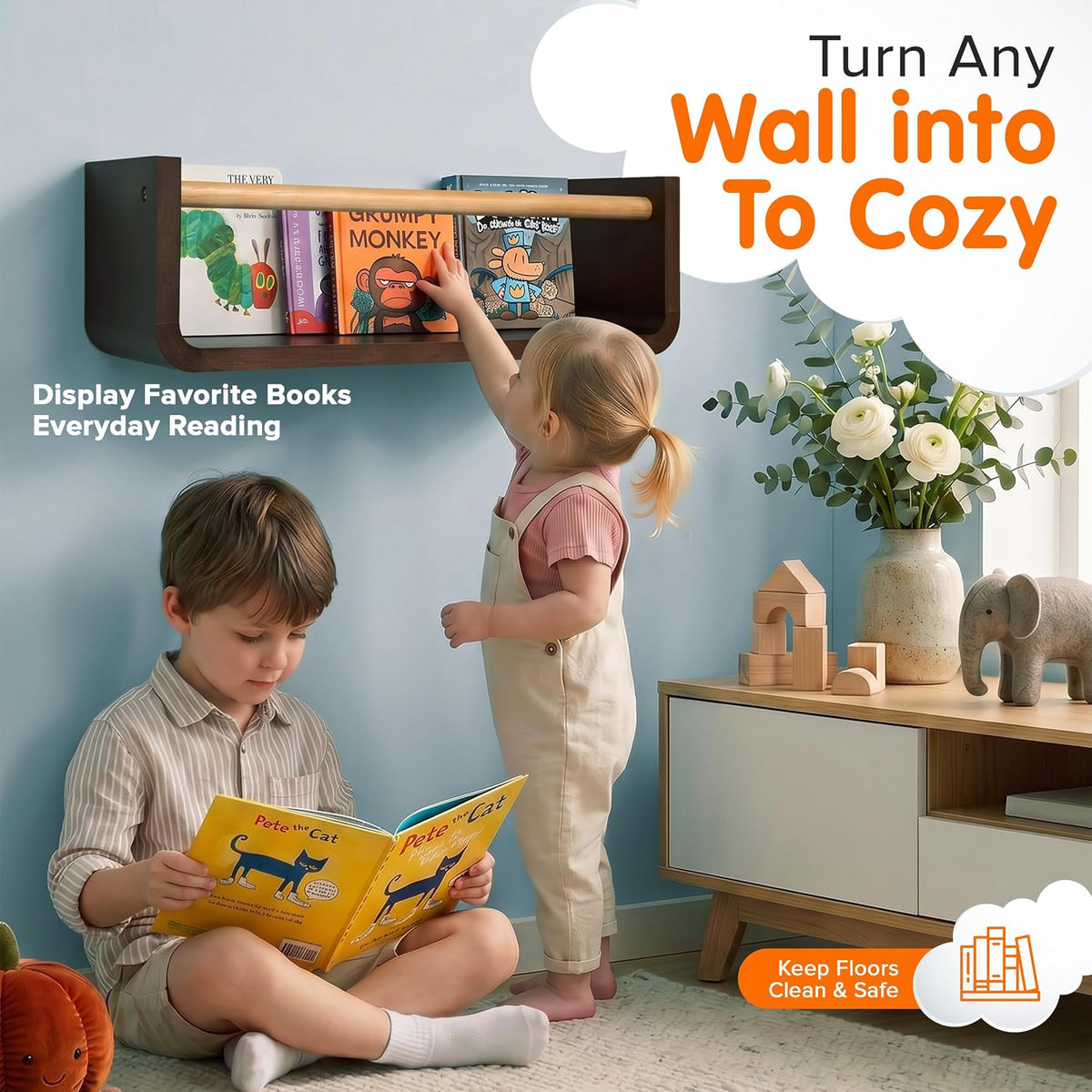 Walnut Floating Nursery Shelves