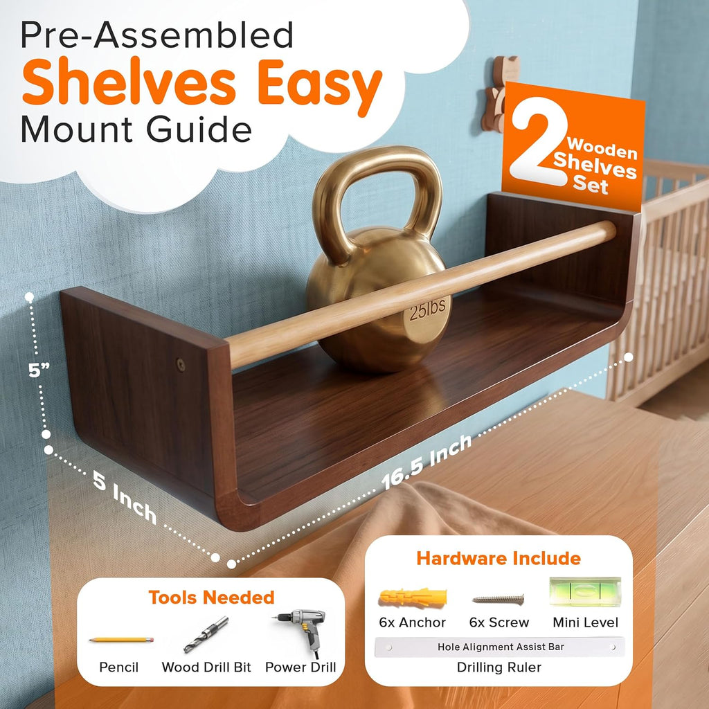 Walnut Floating Nursery Shelves