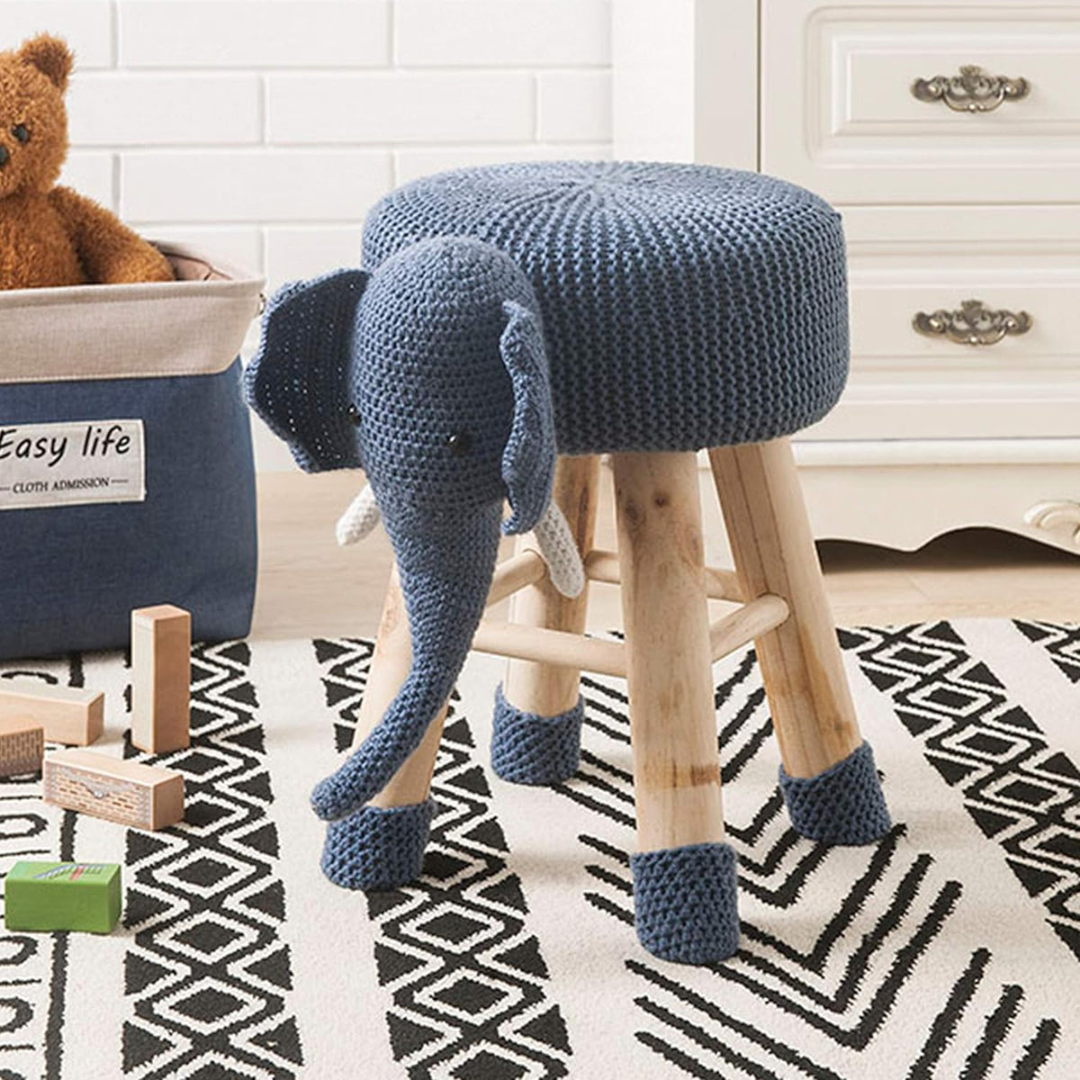 Navy Elephant Kids Stool