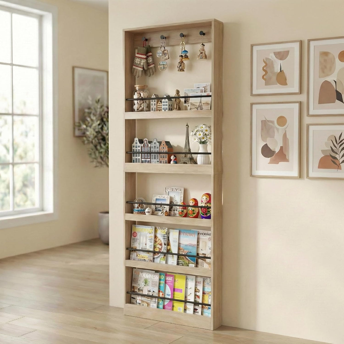 Oak Tall Wall Bookshelf