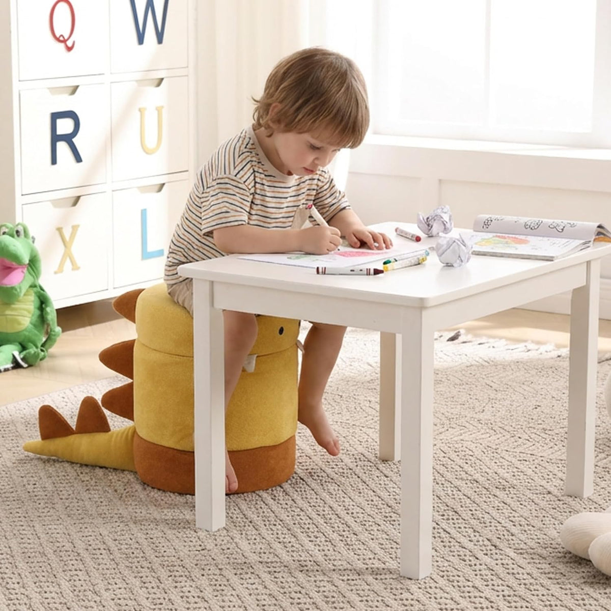 Yellow Dinosaur Kids Storage Ottoman