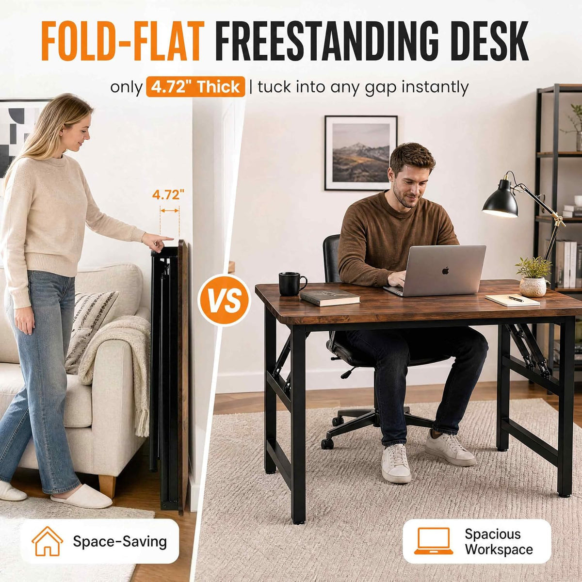 Rustic Brown Square Folding Desk