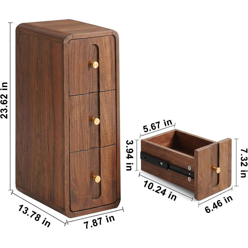 Walnut Narrow 3-Drawer Nightstand