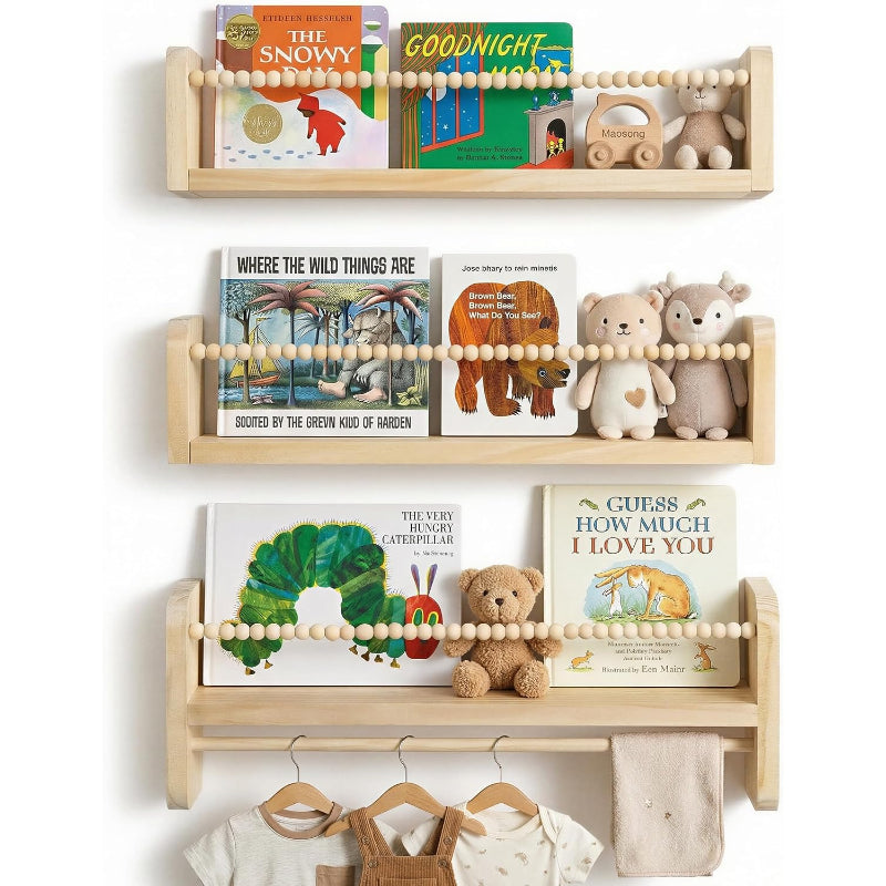 Kids Floating Shelf with Rail